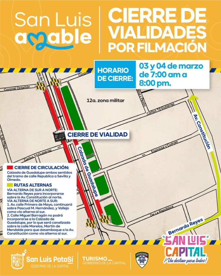 CONTINÚA LA FILMACIÓN “MAL DE AMORES”, HABRÁ CIERRE VIAL EN CALZADA DE GUADALUPE POR FILMACION, SALGA CON TIEMPO.