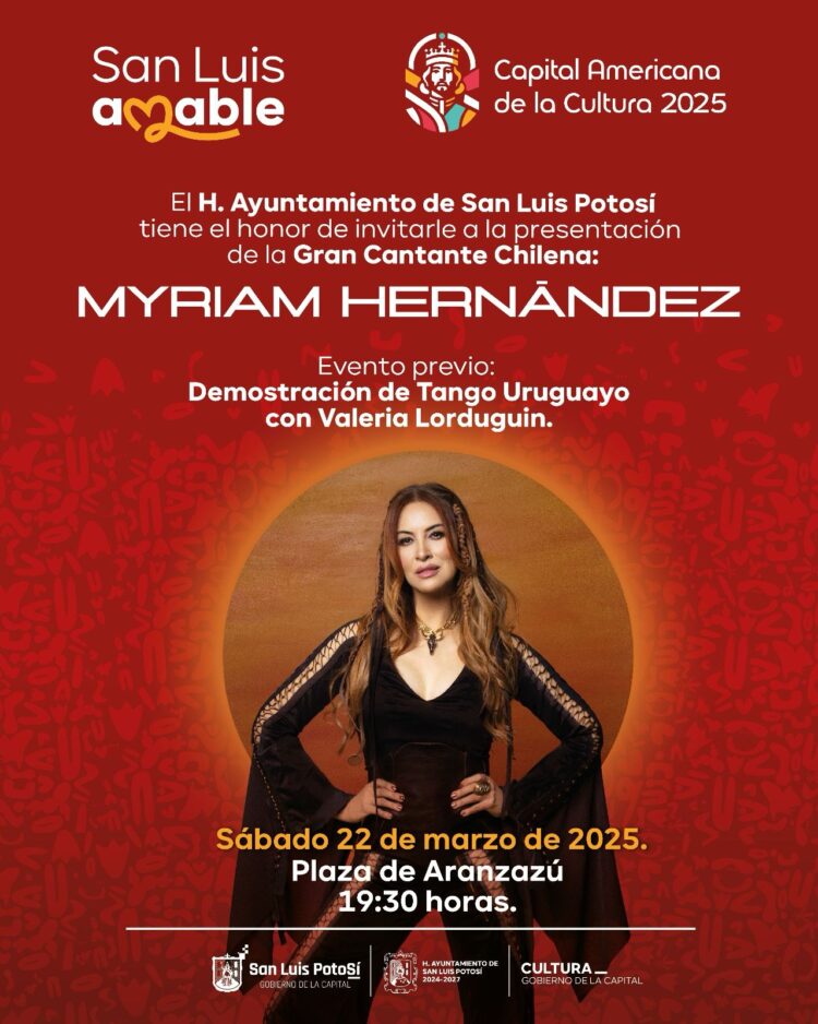 MYRIAM HERNÁNDEZ SE PRESENTARÁ EN SAN LUIS POTOSÍ EN EL MARCO DE CAPITAL AMERICANA DE LA CULTURA.