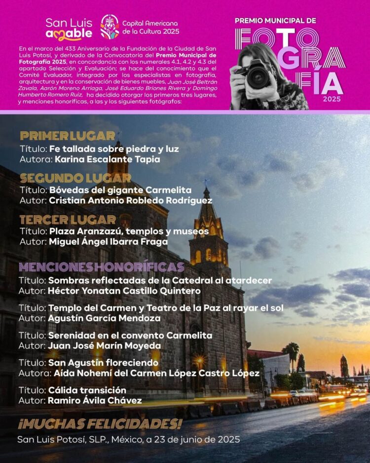 ANUNCIAN GANADORES DEL PREMIO MUNICIPAL DE FOTOGRAFÍA 2025.