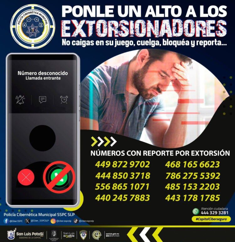 IDENTIFICAN MÁS DE 120 NÚMEROS DE EXTORSIÓN EN SAN LUIS POTOSÍ.