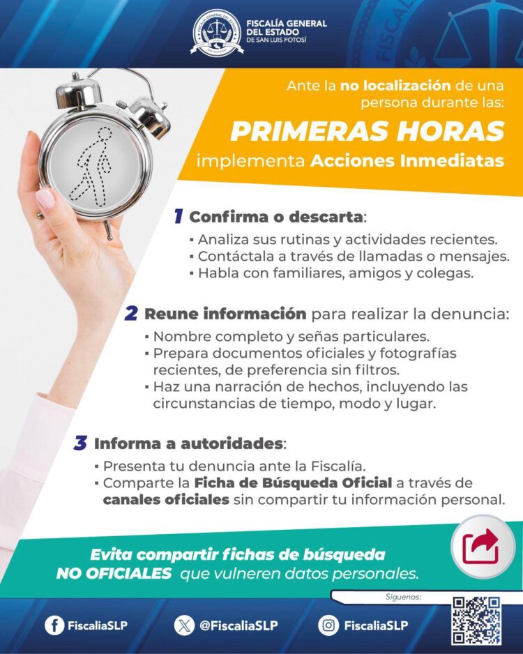 PRIMERAS HORAS SON CRUCIALES ANTE LA NO LOCALIZACIÓN DE PERSONAS.