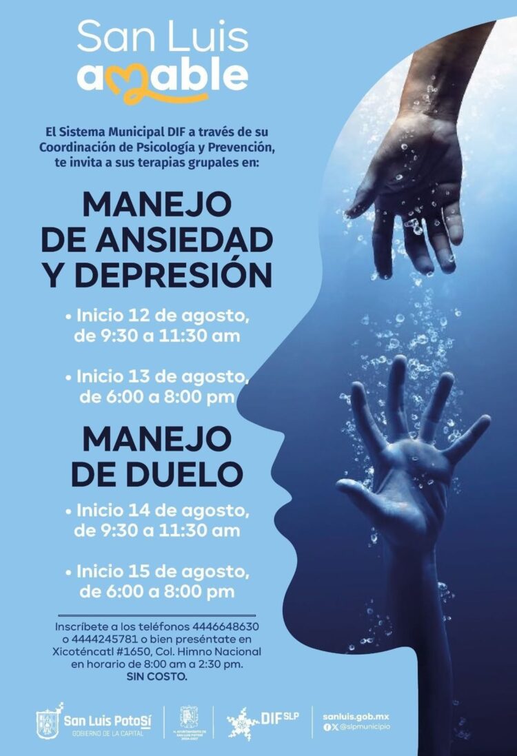 DIF MUNICIPAL OFRECERÁ TERAPIAS GRATUITAS PARA ANSIEDAD, DEPRESIÓN Y DUELO EN AGOSTO.
