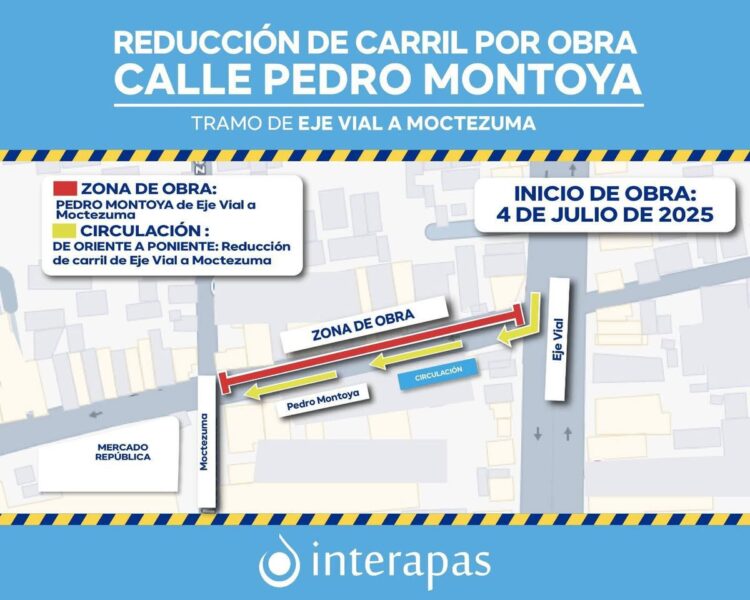 ANUNCIAN CIERRE PARCIAL EN EJE VIAL Y PEDRO MONTOYA POR OBRAS DE DRENAJE.