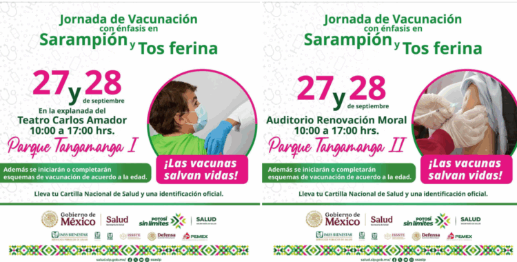 VACUNACIÓN GRATUITA EN PARQUES TANGAMANGA ESTE FIN DE SEMANA.