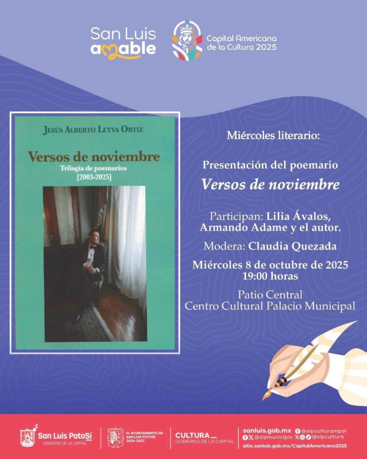 INVITAN AL “MIÉRCOLES LITERARIO” CON LA PRESENTACIÓN DEL POEMARIO VERSOS DE NOVIEMBRE.