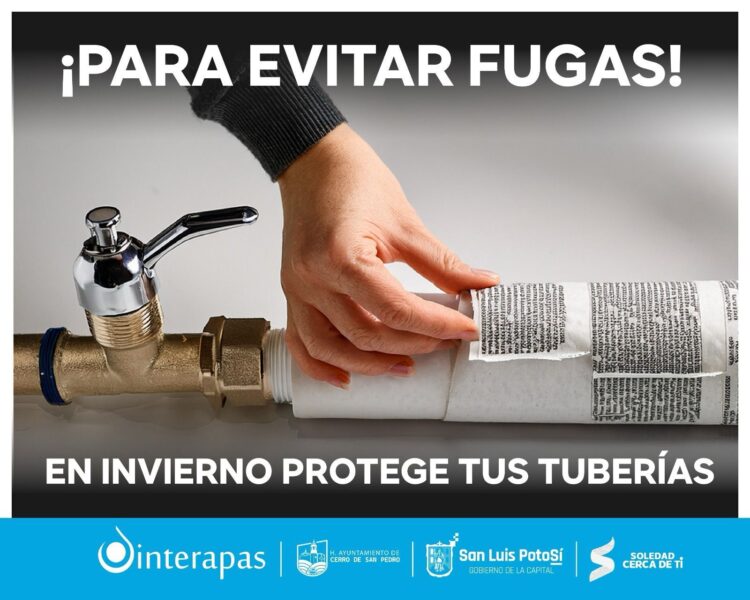 POR TEMPORADA DE FRÍO, INTERAPAS LLAMA A CUIDAR TUBERÍAS Y EVITAR FUGAS.