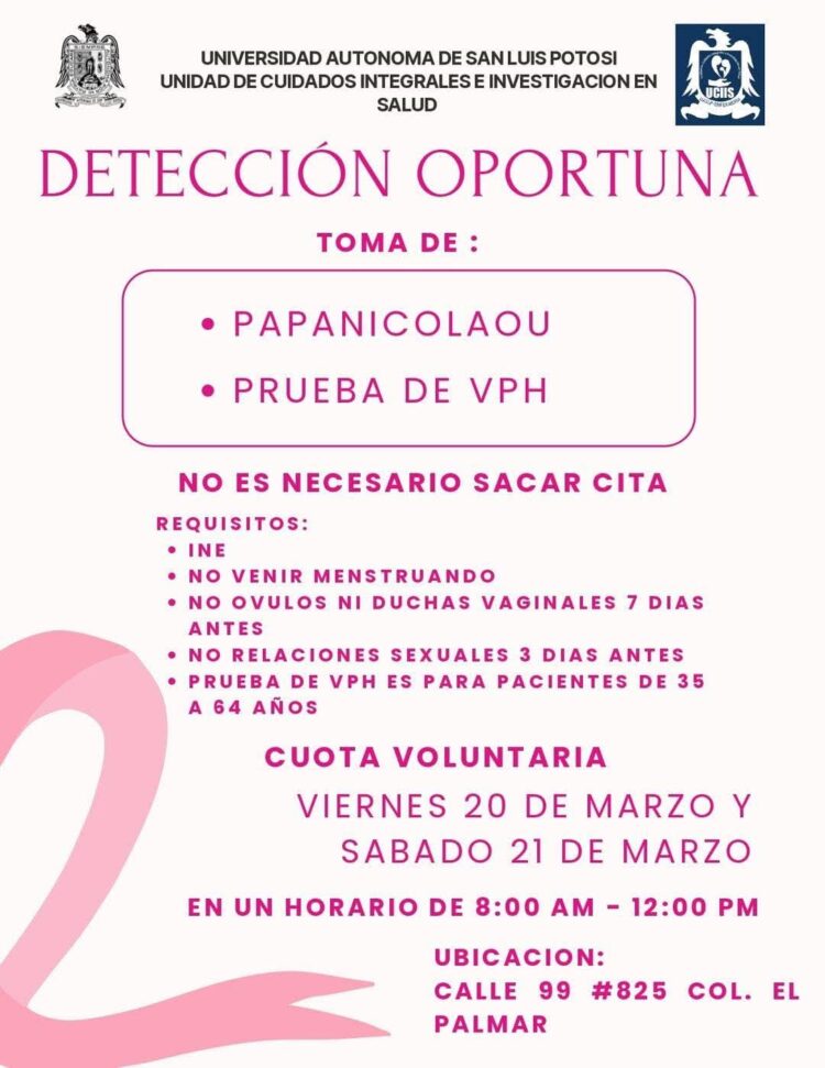 UASLP INVITA A MUJERES POTOSINAS A UNISE A SU CAMPAÑA DE VPH Y PAPANICOLAOU.