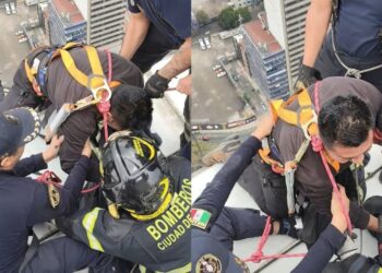 RESCATAN A TRABAJADOR SUSPENDIDO EN EL PISO 34 DEL HOTEL ST. REGIS EN CDMX