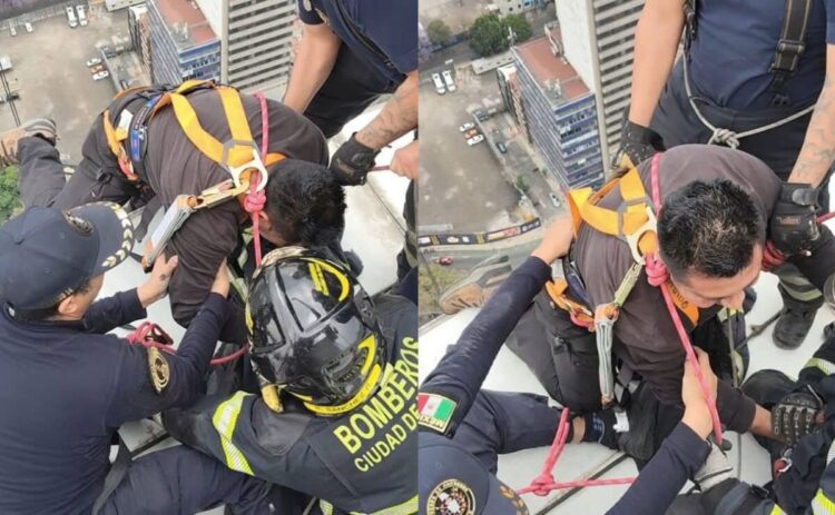 RESCATAN A TRABAJADOR SUSPENDIDO EN EL PISO 34 DEL HOTEL ST. REGIS EN CDMX