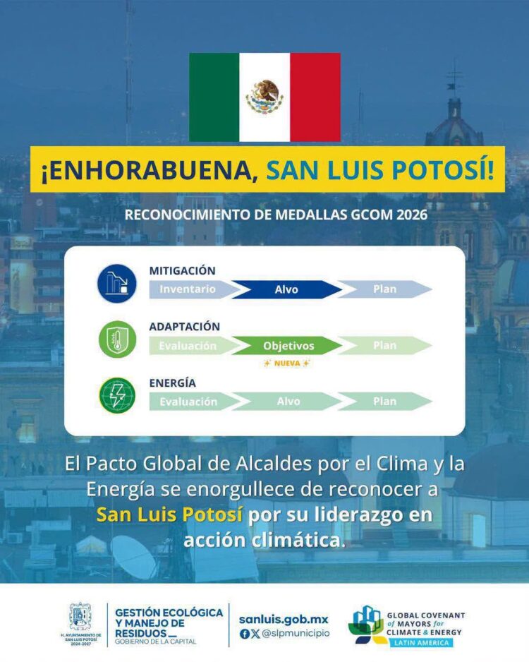 CAPITAL POTOSINA RECIBE RECONOCIMIENTO INTERNACIONAL POR ACCIONES CLIMÁTICAS